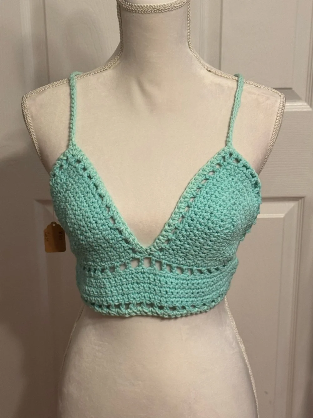 Crochet Bralette in Mint Green Blue Boho Cotton Delicate Crochet Camisole